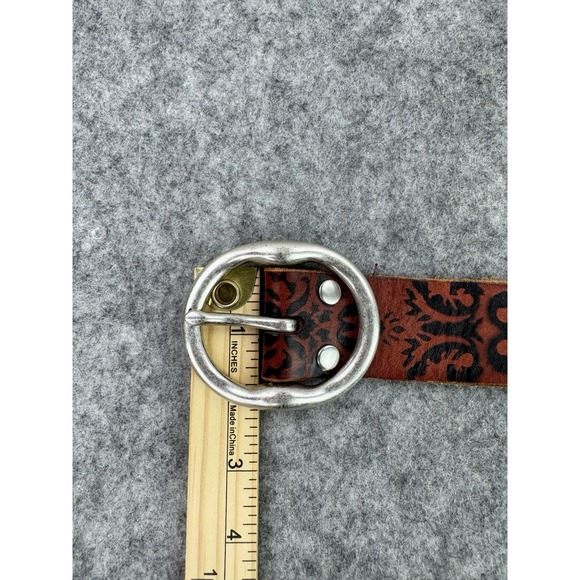 VTG Lucky Brand Belt Womens 32 Leather Floral BURUR 318‎ Boho Silver Tone Brass